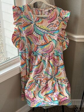 Bright Multicolor Flutter-Sleeve Tiered Dress
